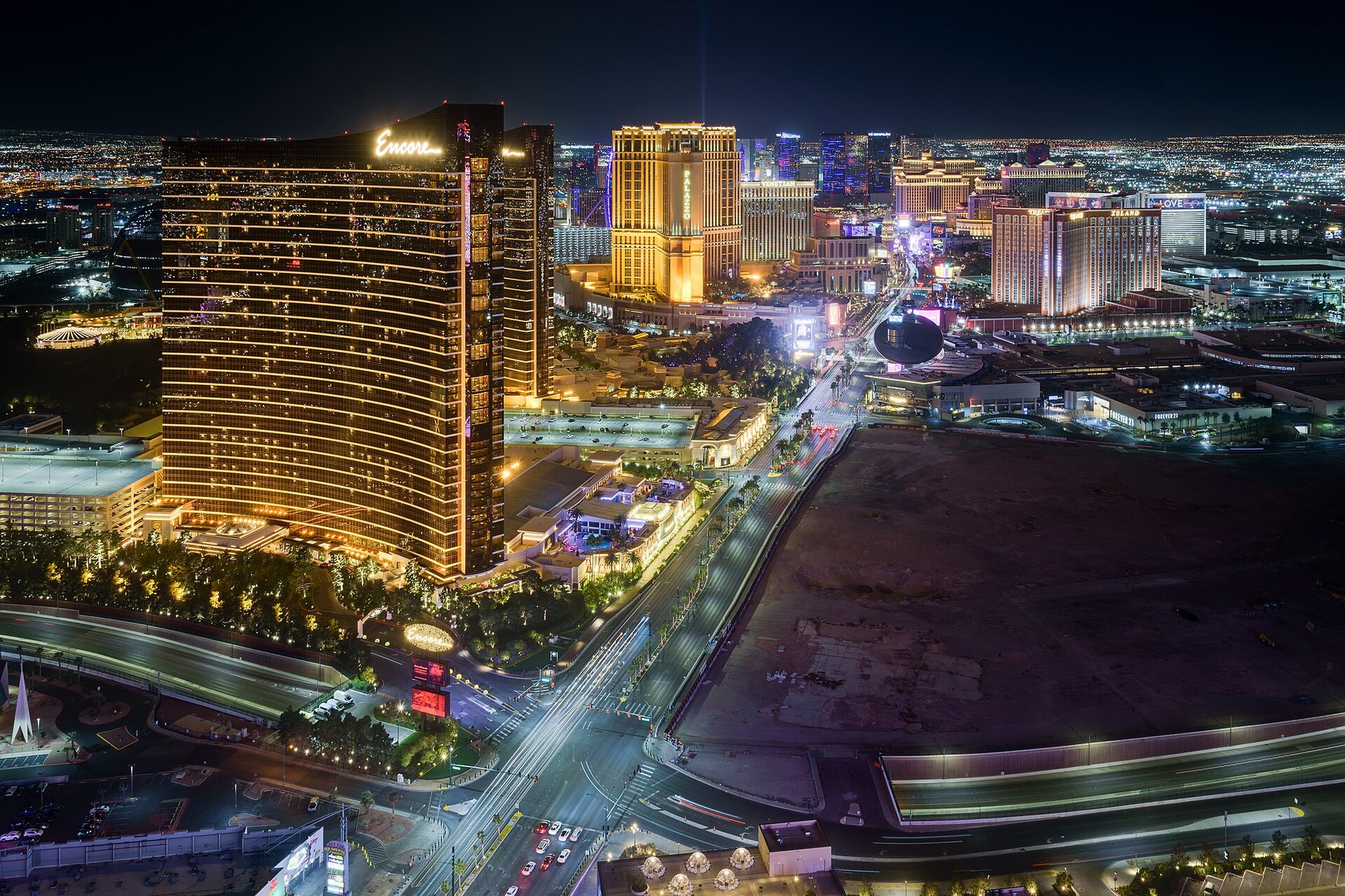The Las Vegas Strip glowing at night beneath a dark sky
